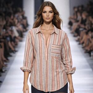 Anthropologie Maeve XS Button Down Shirt Striped Blouse Oversized Preppy Coastal